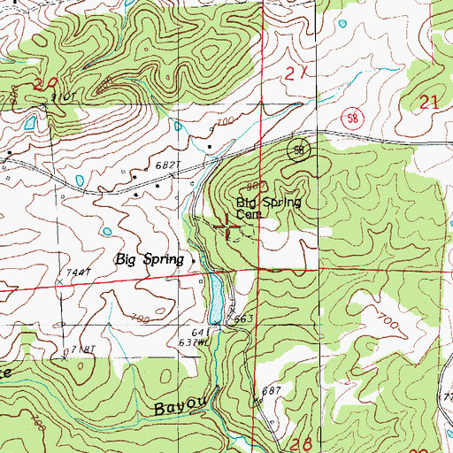 Topographic Map of Big Spring Cemetery, AR