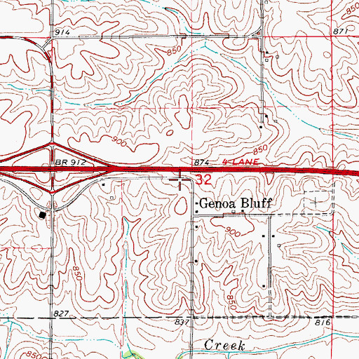 Topographic Map of Genoa Bluff, IA