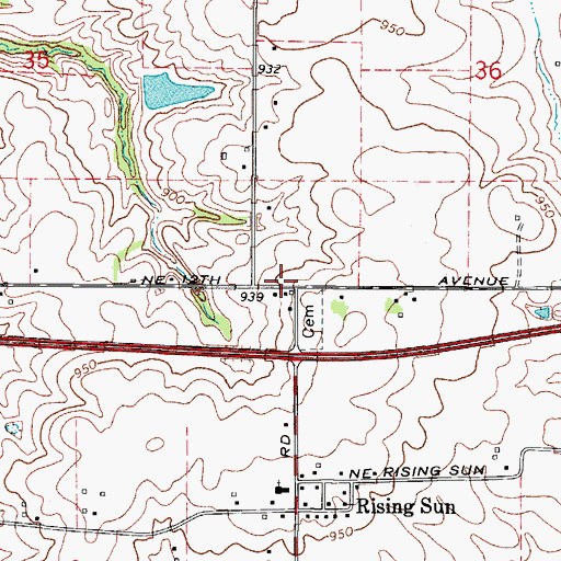 Topographic Map of Oakwood Station, IA
