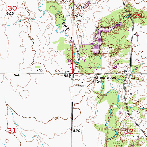 Topographic Map of Greenwood, IA