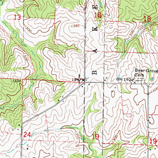 Topographic Map of Bear Grove, IA