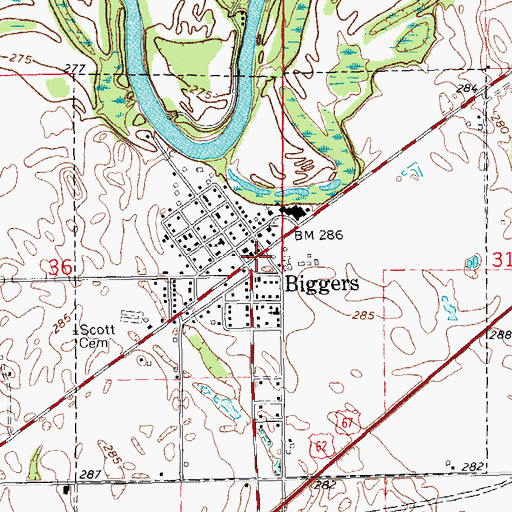 Topographic Map of Biggers, AR