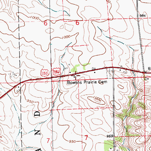 Topographic Map of Bowens Prairie, IA