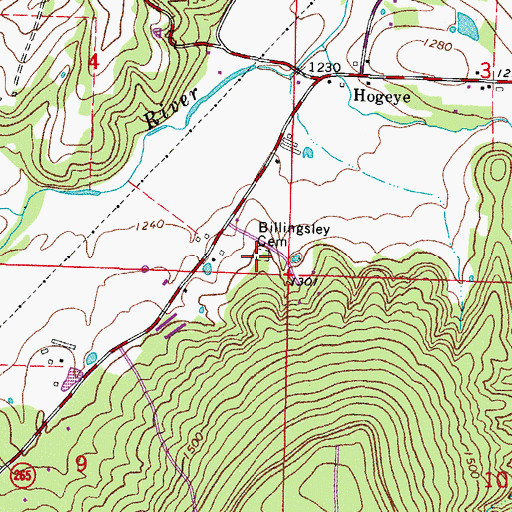 Topographic Map of Billingsley Cemetery, AR