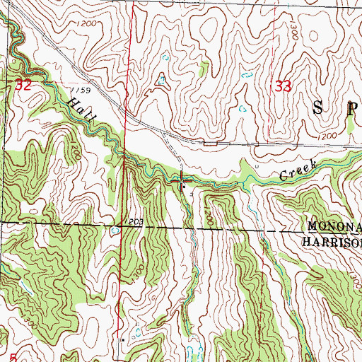 Topographic Map of Hall Creek, IA
