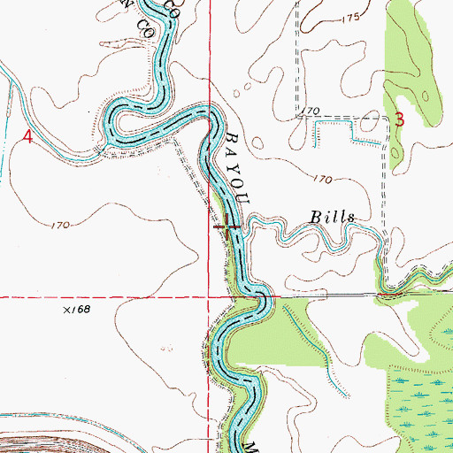 Topographic Map of Bills Bayou, AR