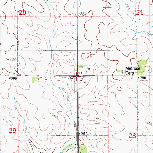 Topographic Map of Melrose, IA
