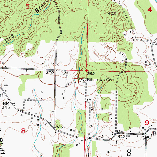 Topographic Map of Billstown Cemetery, AR