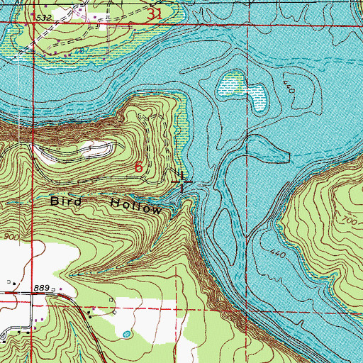 Topographic Map of Bird Hollow, AR