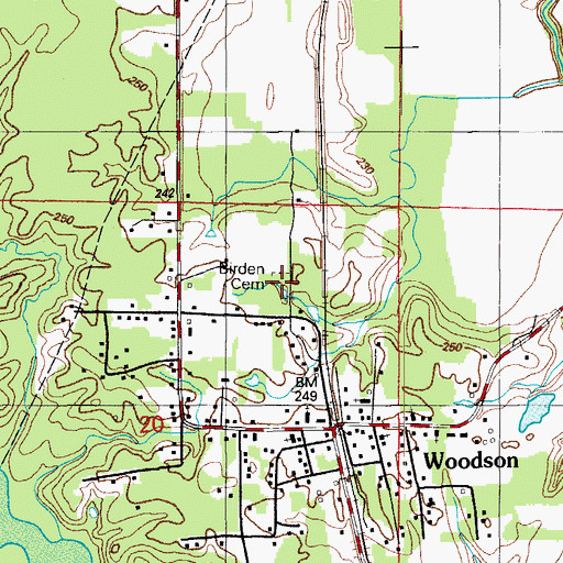 Topographic Map of Birden Cemetery, AR