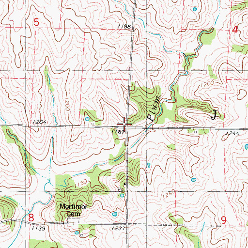 Topographic Map of Mortimer (historical), IA