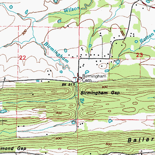 Topographic Map of Birmingham Cemetery, AR
