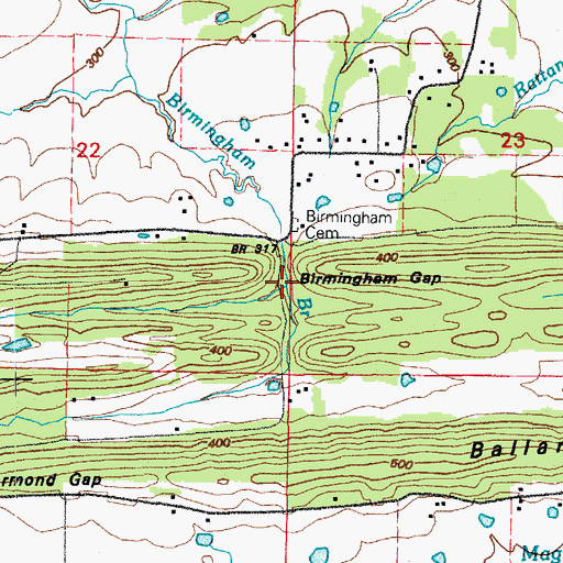 Topographic Map of Birmingham Gap, AR