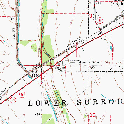 Topographic Map of Biscoe Cemetery, AR