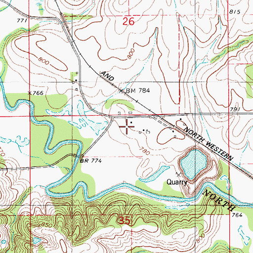 Topographic Map of Mill Grove Post Office (historical), IA