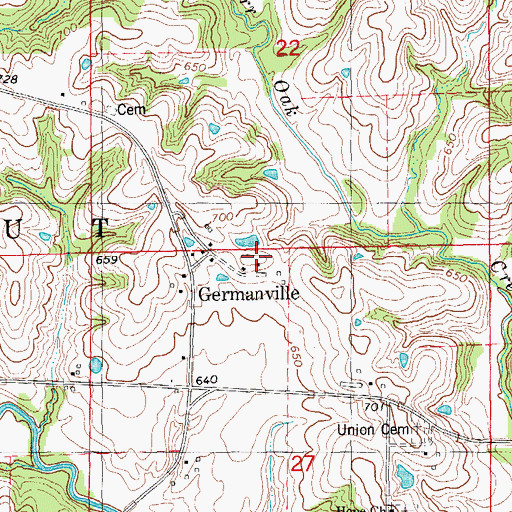 Topographic Map of Germanville Post Office (historical), IA
