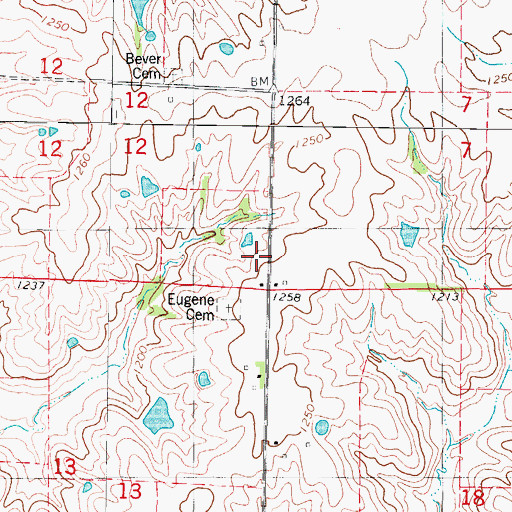 Topographic Map of Eugene Post Office (historical), IA
