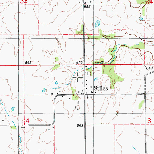 Topographic Map of Stiles Post Office (historical), IA