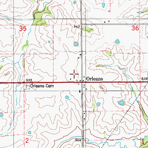 Topographic Map of Orleans Post Office (historical), IA