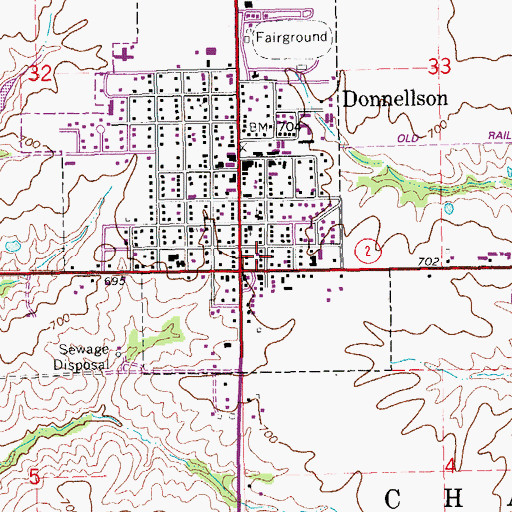 Topographic Map of Donnellson Post Office, IA