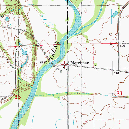 Topographic Map of Merrimack Post Office (historical), IA
