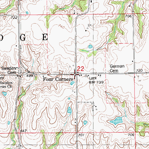 Topographic Map of Four Corners Post Office (historical), IA