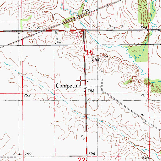 Topographic Map of Competine Post Office (historical), IA