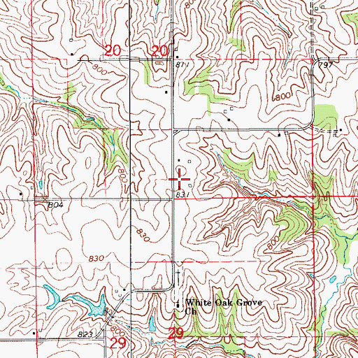 Topographic Map of White Oak Post Office (historical), IA