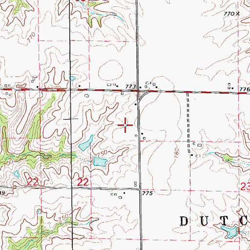 Topographic Map of Dublin Dutch Creek Post Office (historical), IA