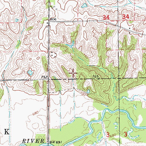 Topographic Map of Hinkleville Foot Post Office (historical), IA