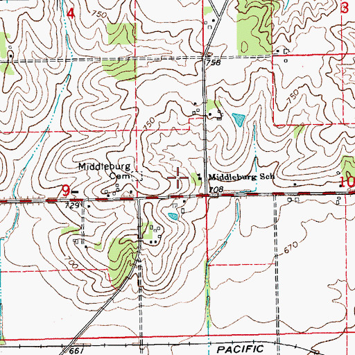 Topographic Map of Middleburg Post Office (historical), IA