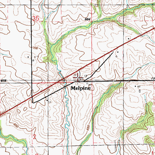 Topographic Map of Melpine Post Office (historical), IA