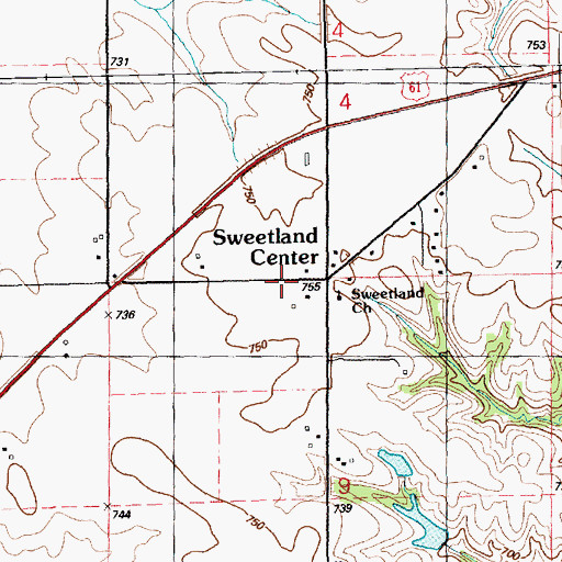 Topographic Map of Sweetland Centre Post Office (historical), IA