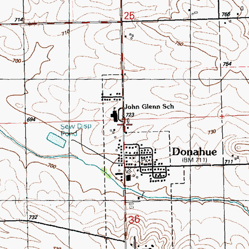 Topographic Map of Donahue Station Post Office (historical), IA