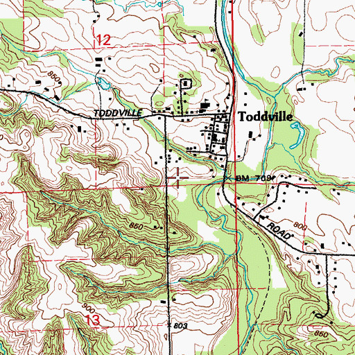 Topographic Map of Toddville Post Office (historical), IA