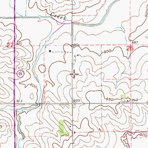 Topographic Map of Millers Creek Post Office (historical), IA