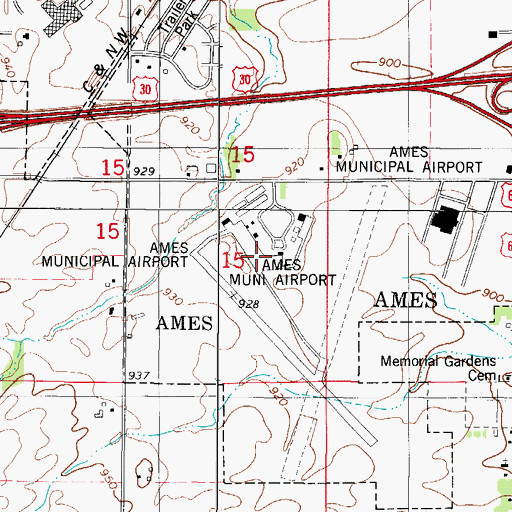 Topographic Map of Ames Municipal Airport, IA
