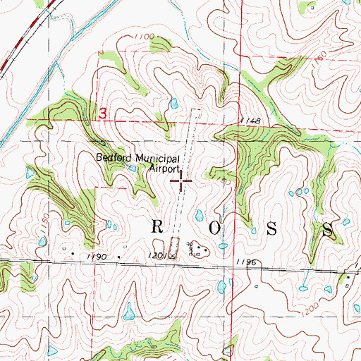 Topographic Map of Bedford Municipal Airport, IA