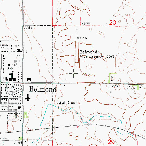 Topographic Map of Belmond Municipal Airport, IA