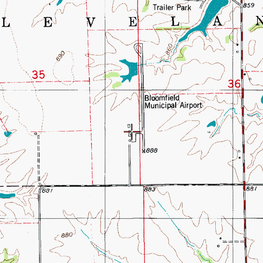 Topographic Map of Bloomfield Municipal Airport, IA