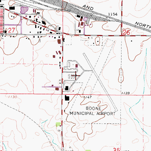 Topographic Map of Boone Municipal Airport, IA
