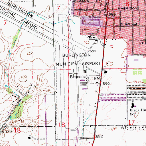 Topographic Map of Southeast Iowa Regional Airport, IA