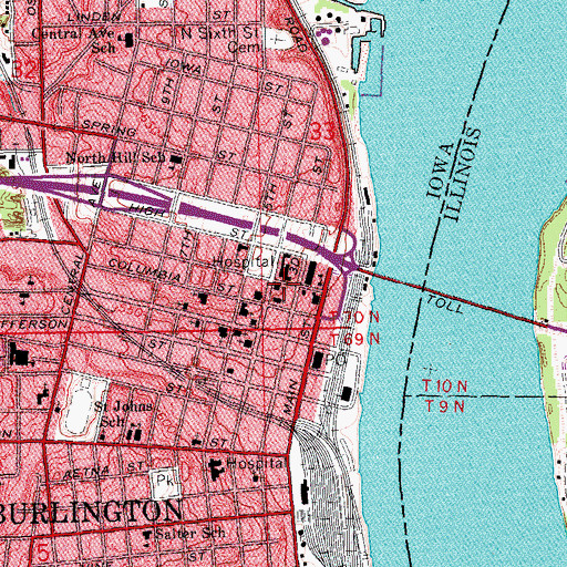 Topographic Map of Burlington Medical Center Emergency Medical Heliport, IA