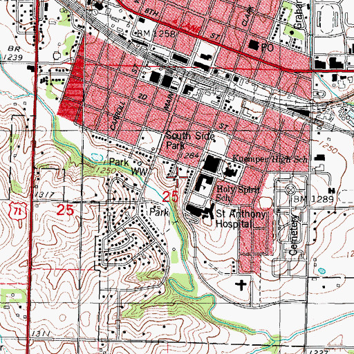 Topographic Map of Saint Anthony Regional Hospital Heliport, IA