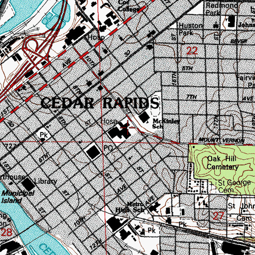 Topographic Map of Mercy Hospital Heliport, IA