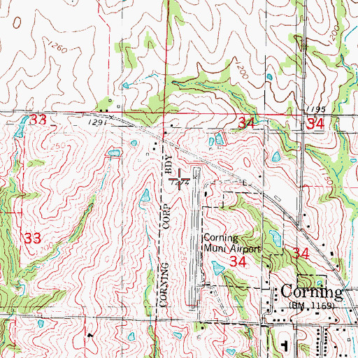 Topographic Map of Corning Municipal Airport, IA