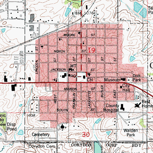 Topographic Map of Wayne County Hospital Heliport, IA