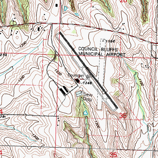 Topographic Map of Council Bluffs Municipal Airport, IA
