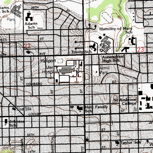 Topographic Map of Mercy Hospital Heliport, IA