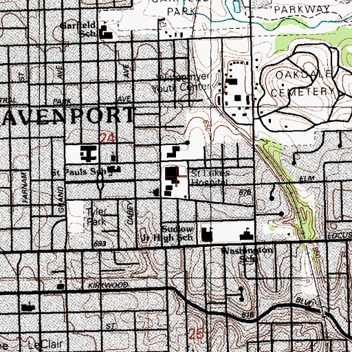 Topographic Map of Saint Lukes Hospital Heliport, IA